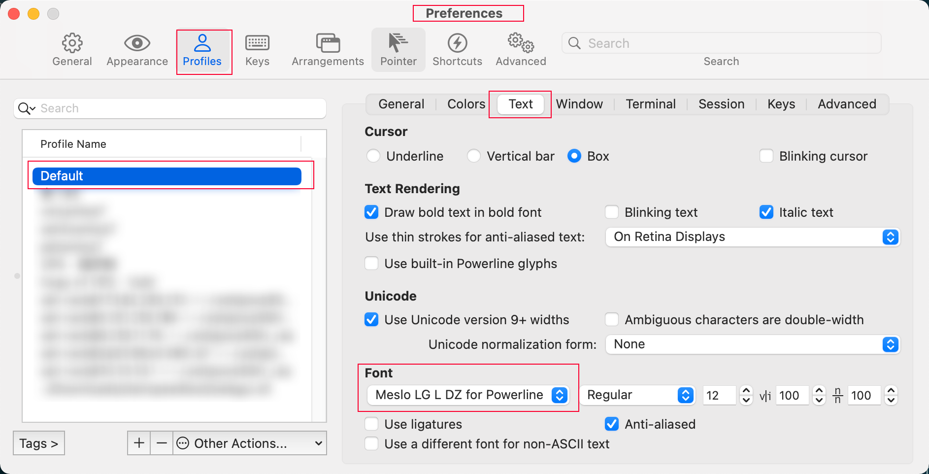 iTerm 终端的字体设置